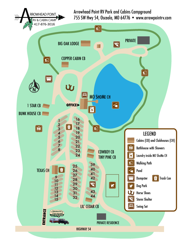 Site map to Arrowhead Point RV Park